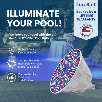 Life-Bulb PRO Color LED Pool Bulb (E26 Base) | Replaces Pentair Amerlite & Hayward AstroLite (120V / 40W) | Lifetime Replacement Program