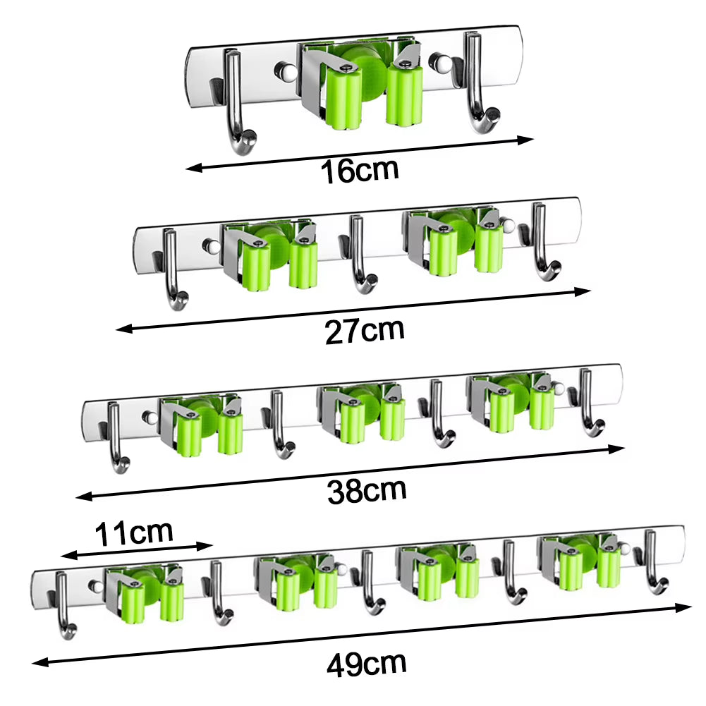 GripLock™ Stainless Steel Wall Mount Mop &amp; Broom Holder – Space-Saving Hook for Kitchen &amp; Bathroom Organization