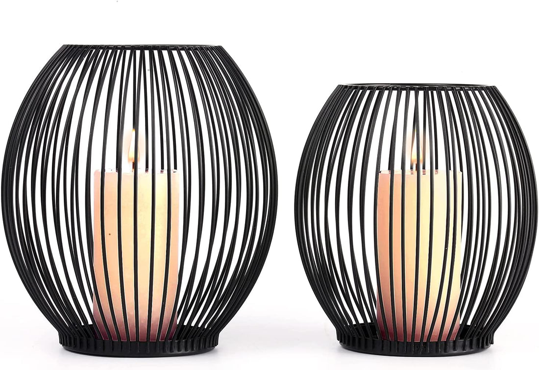 Outdoor Candle Holder Decor Set - Black Candle Holder - Candles Holders for Table Centerpiece - Hurricane Candles Holder for Pillar Candles Cage Candle Holders Black Wire Decorative