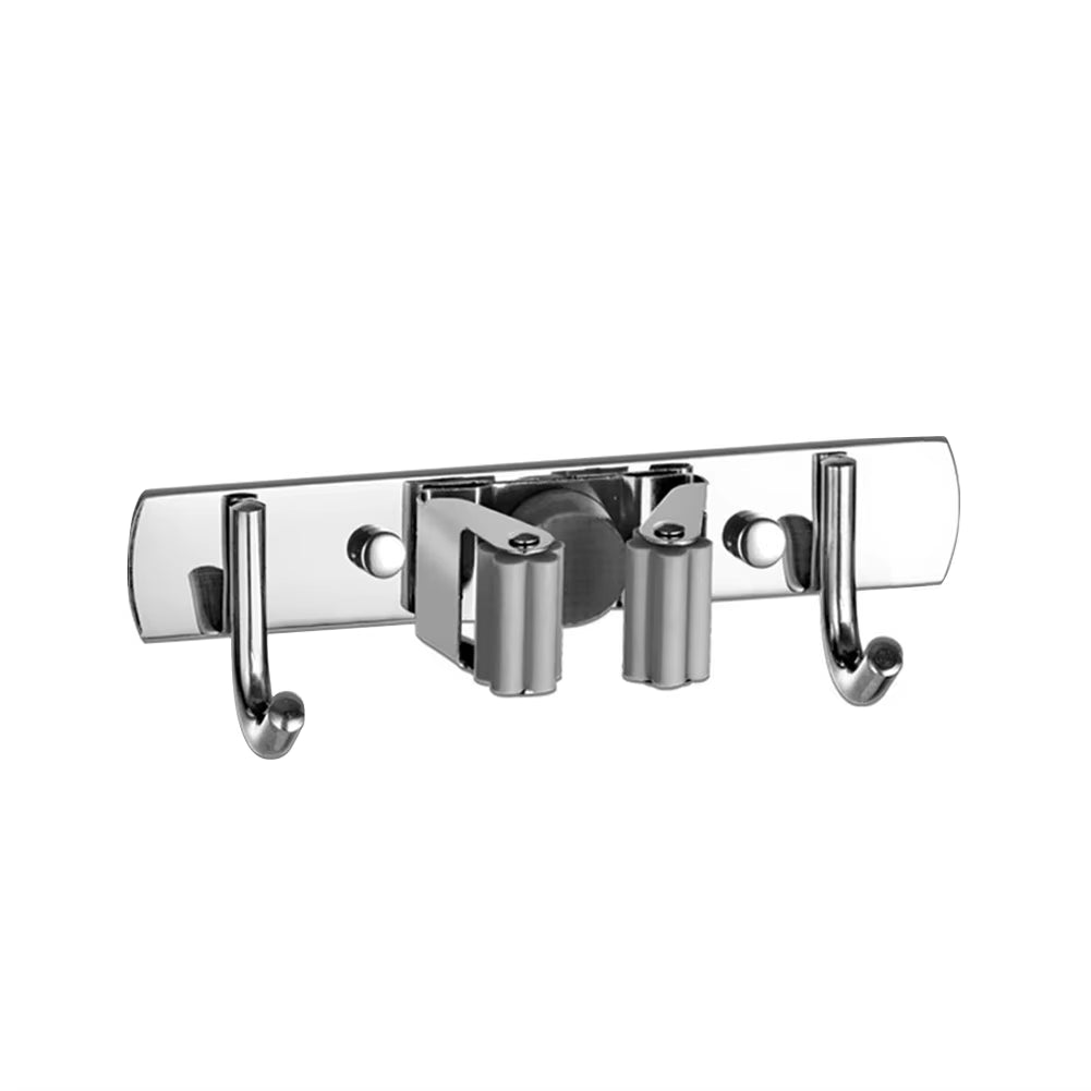GripLock™ Stainless Steel Wall Mount Mop &amp; Broom Holder – Space-Saving Hook for Kitchen &amp; Bathroom Organization
