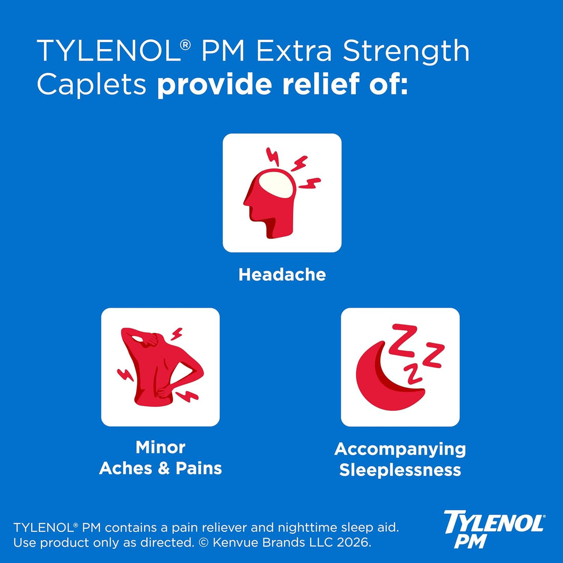 Tylenol PM Extra Strength Nighttime Pain Relief and Sleep Aid Caplets, Fast, Strong, Diphenhydramine Hcl, Acetaminophen, Non‑Habit Forming, 150 Count Size