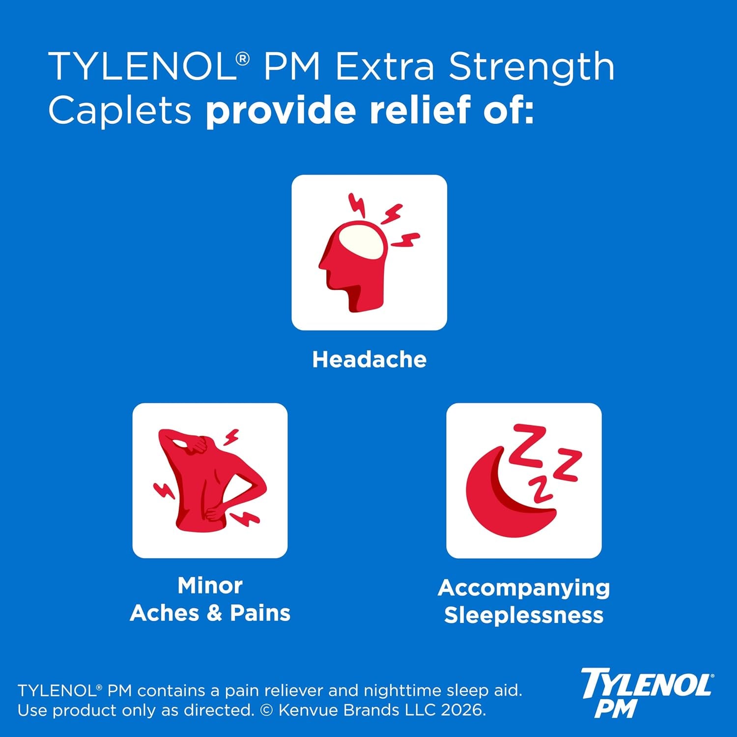 Tylenol PM Extra Strength Nighttime Pain Relief and Sleep Aid Caplets, Fast, Strong, Diphenhydramine Hcl, Acetaminophen, Non‑Habit Forming, 150 Count Size