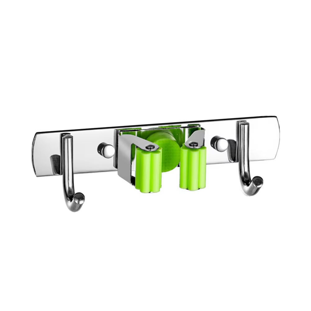 GripLock™ Stainless Steel Wall Mount Mop &amp; Broom Holder – Space-Saving Hook for Kitchen &amp; Bathroom Organization