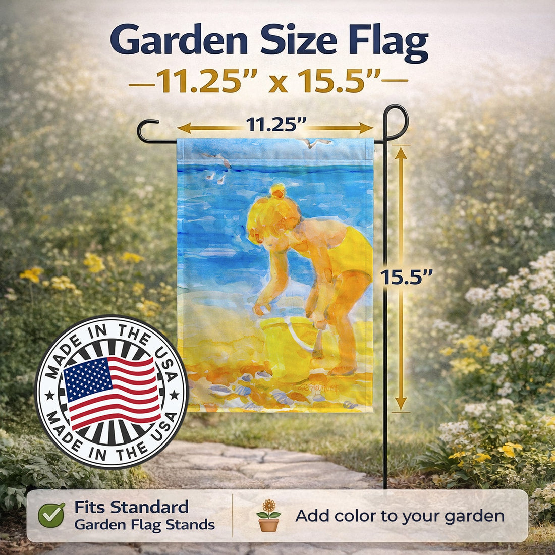 Little Girl at the beach Garden Flag Mailbox Decorative Yard Banner Outside Patio Artwork for Flower Beds, Garden Size, Multicolor
