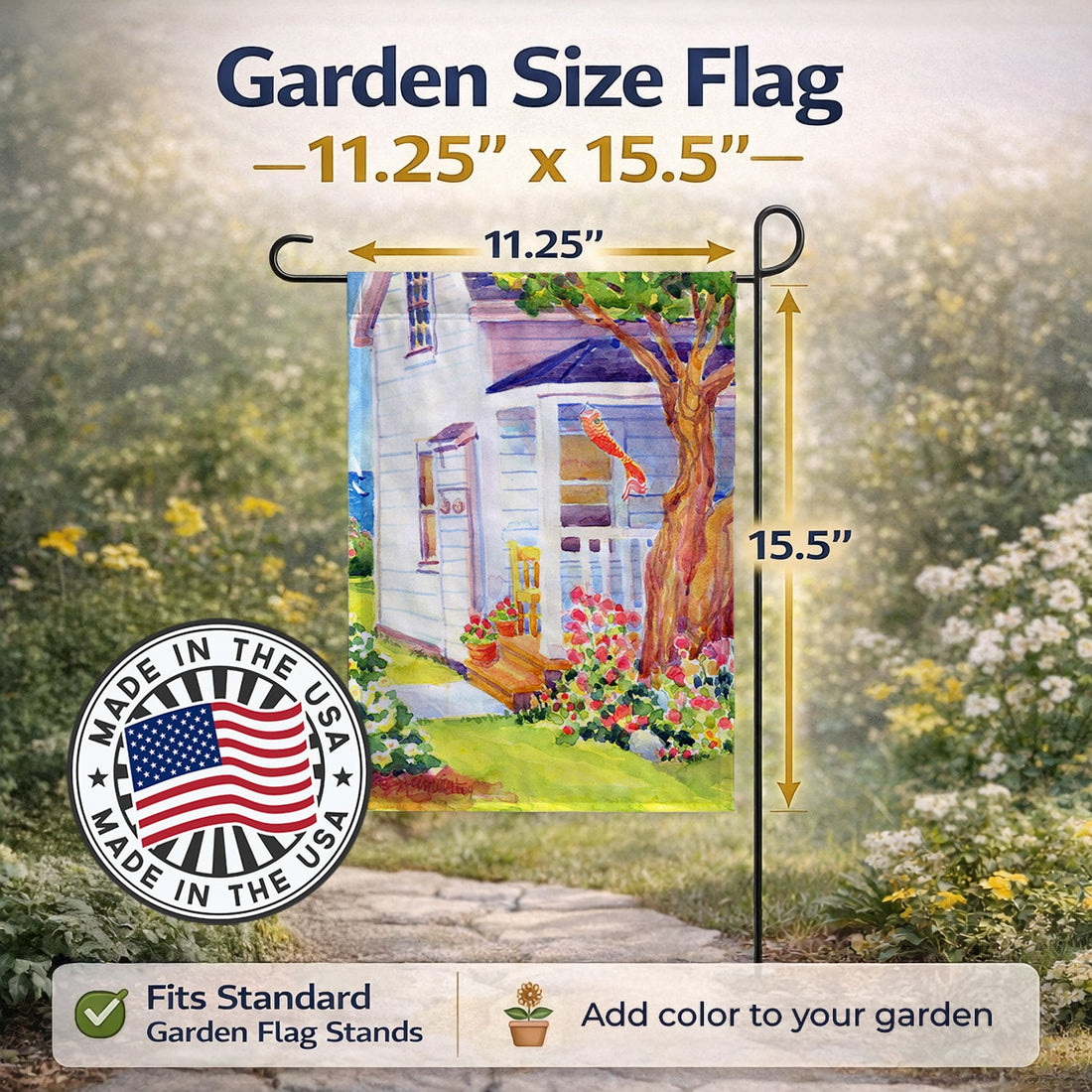 White Cottage at the beach Garden Flag Mailbox Decorative Yard Banner Outside Patio Artwork for Flower Beds, Garden Size, Multicolor