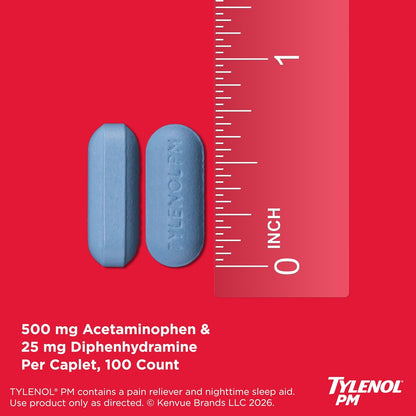 Tylenol PM Extra Strength Nighttime Pain Relief and Sleep Aid Caplets, Fast, Strong, Diphenhydramine Hcl, Acetaminophen, Non‑Habit Forming, 150 Count Size