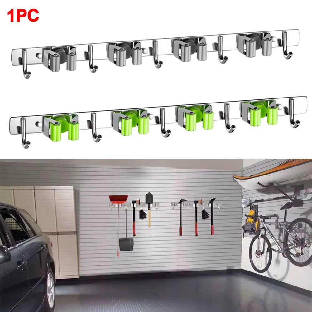 GripLock™ Stainless Steel Wall Mount Mop &amp; Broom Holder – Space-Saving Hook for Kitchen &amp; Bathroom Organization
