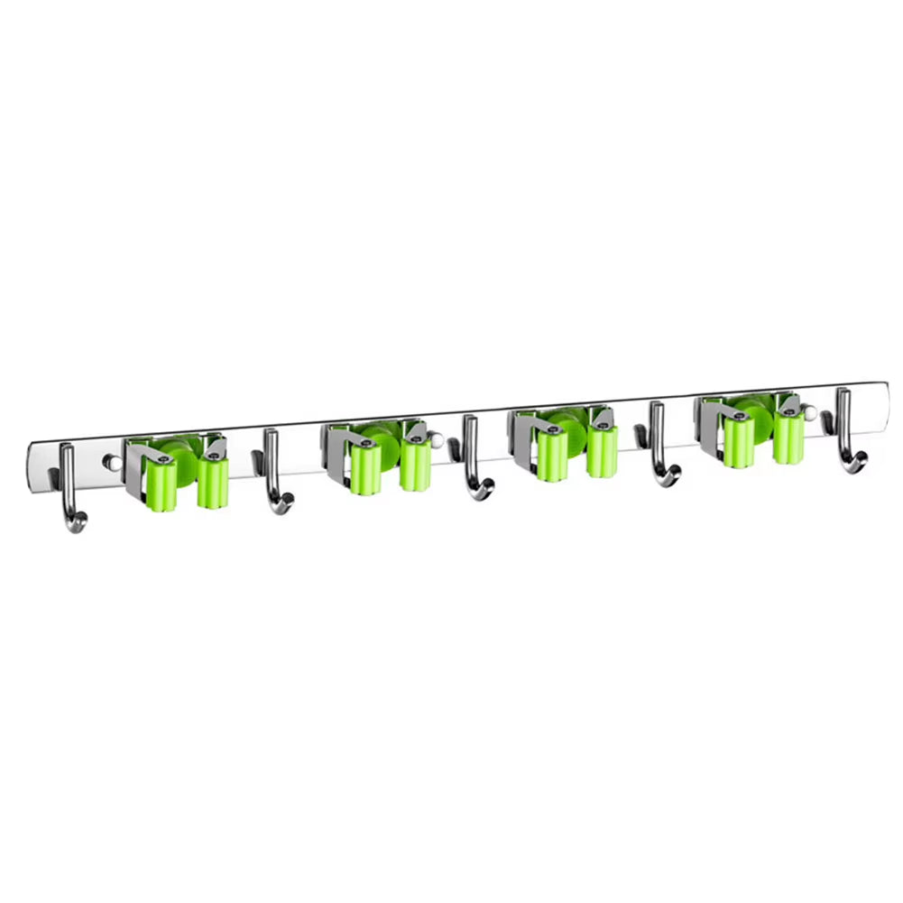 GripLock™ Stainless Steel Wall Mount Mop &amp; Broom Holder – Space-Saving Hook for Kitchen &amp; Bathroom Organization