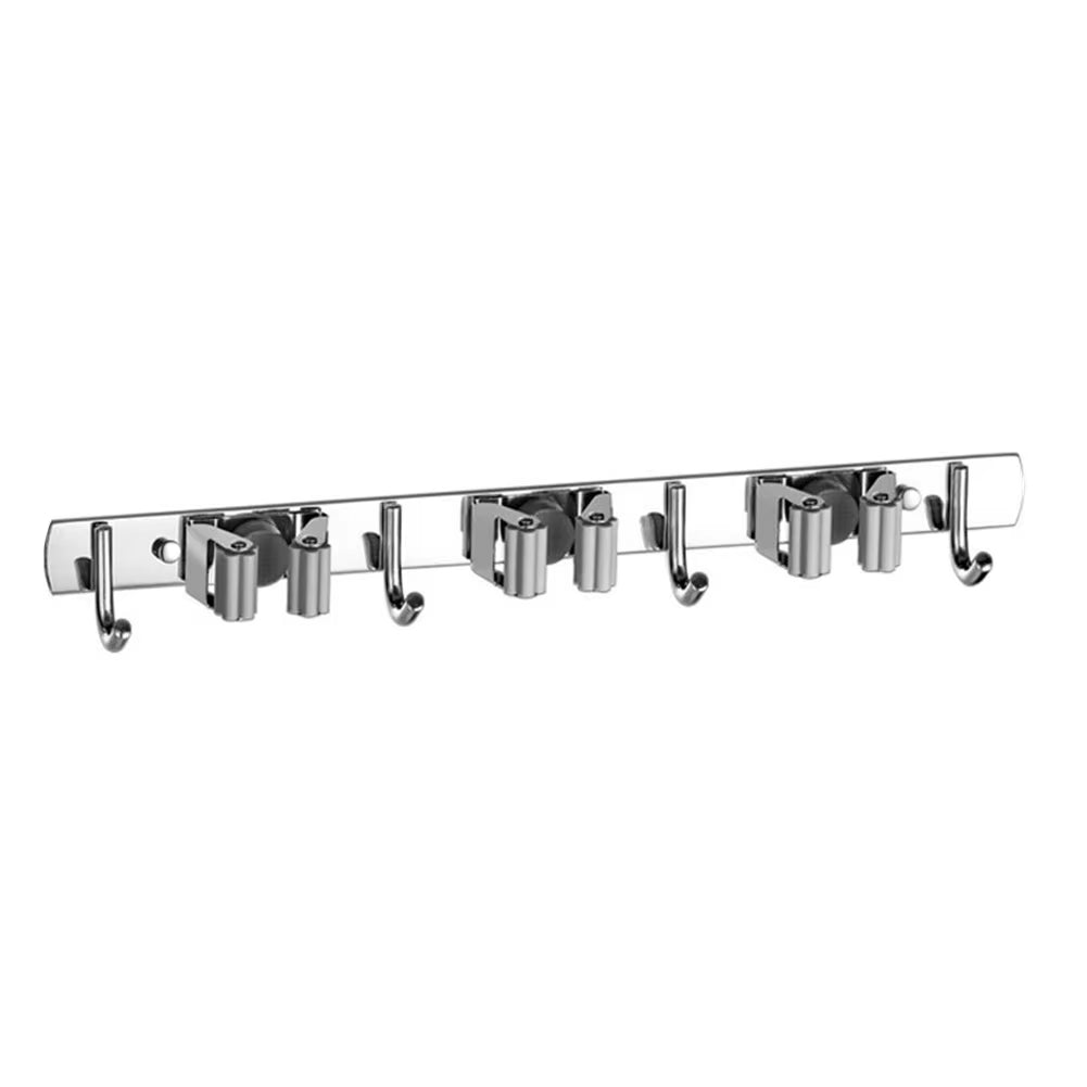 GripLock™ Stainless Steel Wall Mount Mop &amp; Broom Holder – Space-Saving Hook for Kitchen &amp; Bathroom Organization