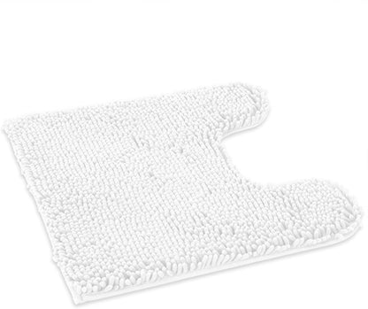 Standard 24"X21" U-Shaped Non-Slip Shaggy Chenille Toilet Contour Bathroom Rug with Water Absorbent, White