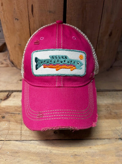 Rainbow Trout distressed snapback Cap