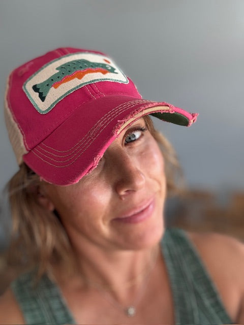 Rainbow Trout distressed snapback Cap