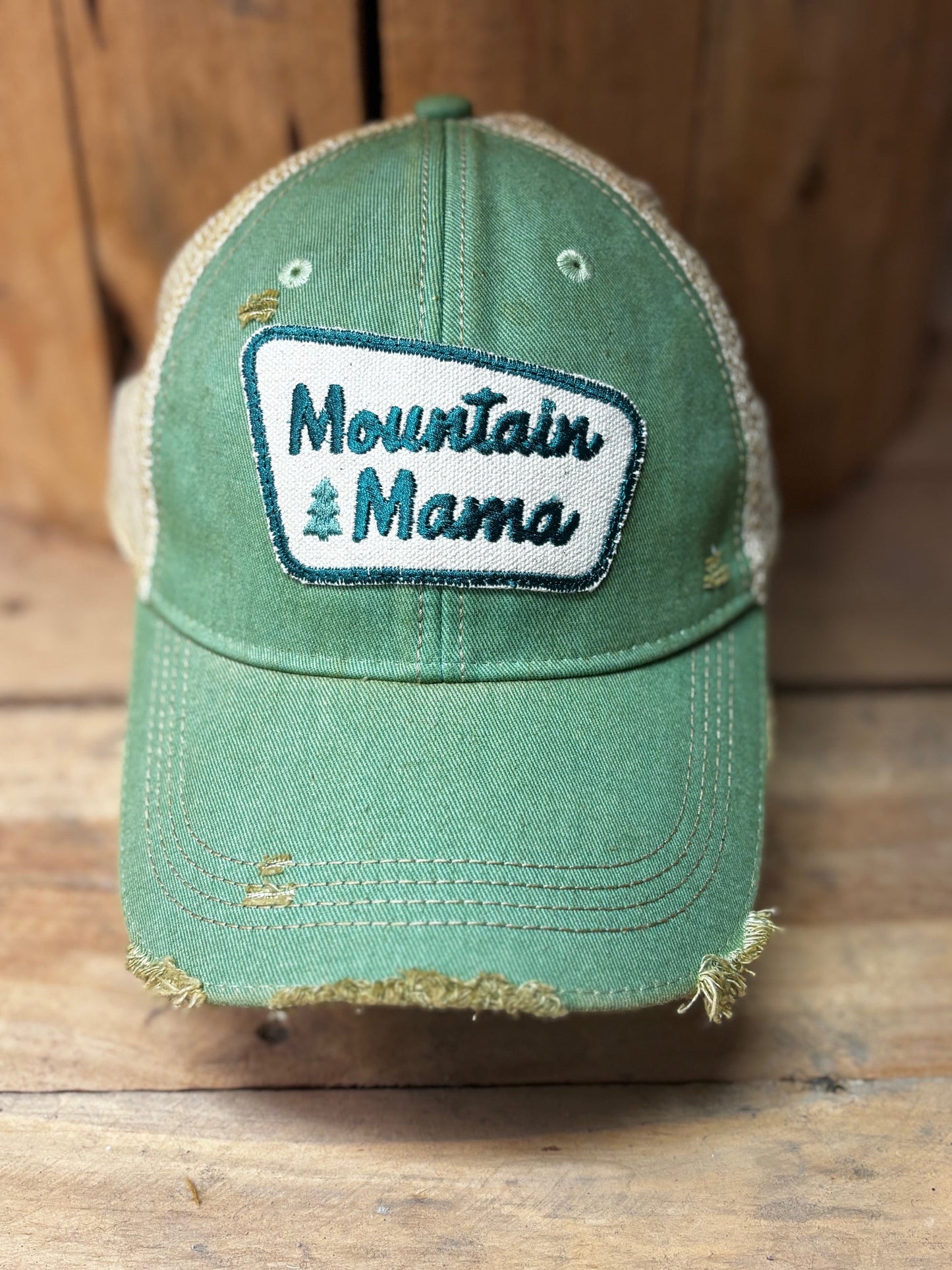 Mountain Mama Distressed Trucker Hat