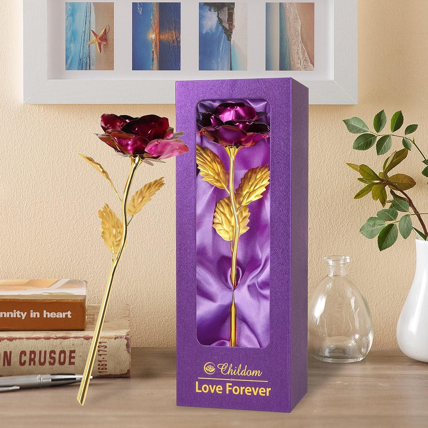Mothers Day Rose Gifts for Mom,Birthday Gifts for Women,Mothers Day Flowers Gifts for Mom from Daughter Son,Purple Artificial Flowers Gift for Her,Wife,Grandma,Christmas,Valentines,Anniversary
