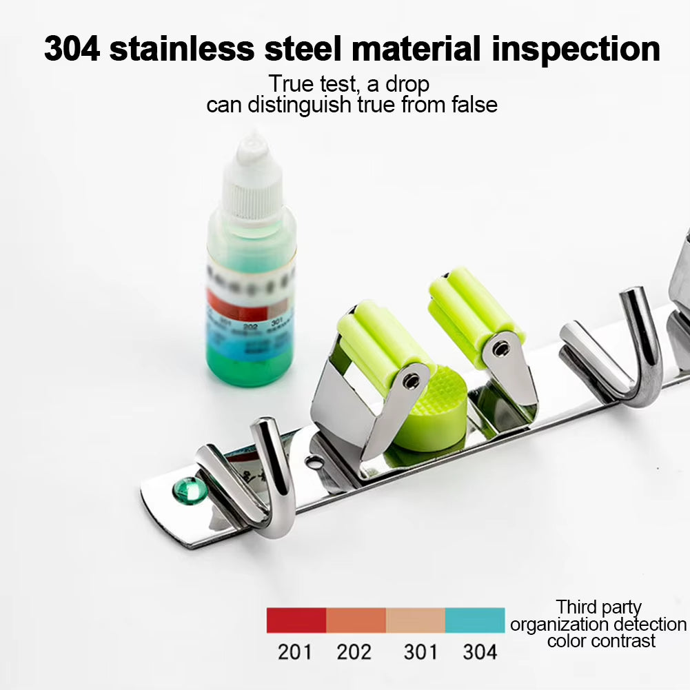 GripLock™ Stainless Steel Wall Mount Mop &amp; Broom Holder – Space-Saving Hook for Kitchen &amp; Bathroom Organization