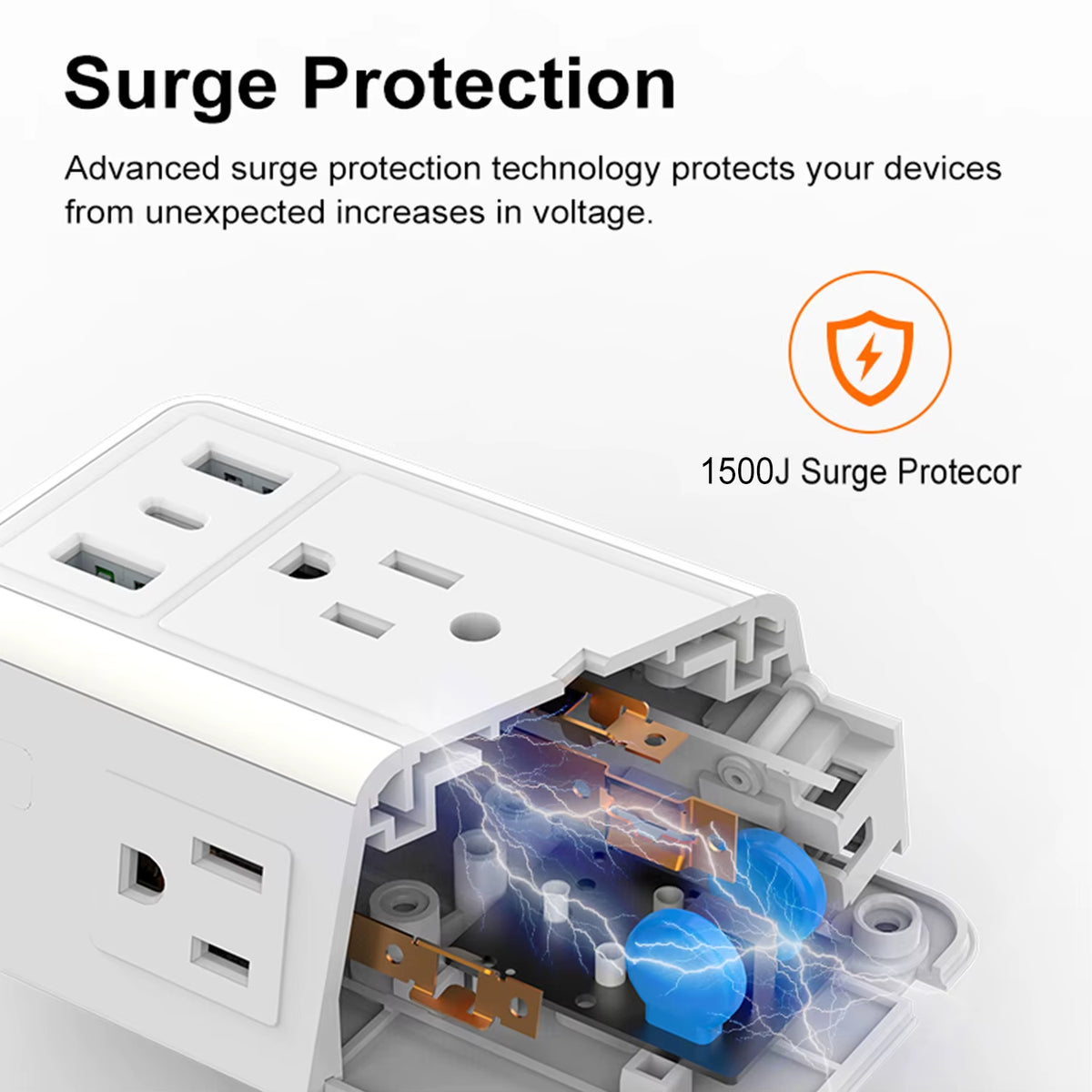 6-Outlet USB Wall Charger Extender – Surge Protected with USB-C, 3 USB Ports &amp; Built-In Night Light