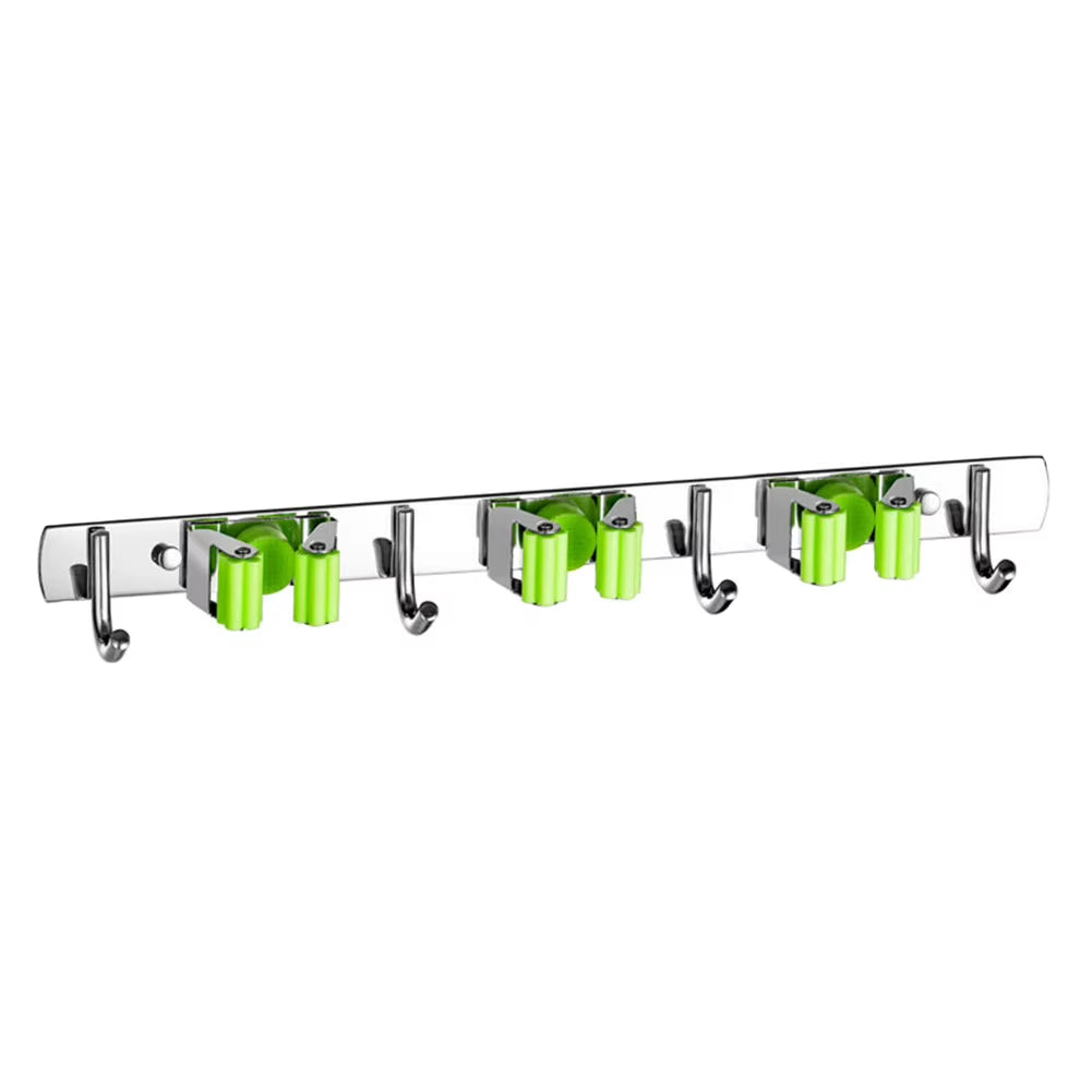 GripLock™ Stainless Steel Wall Mount Mop &amp; Broom Holder – Space-Saving Hook for Kitchen &amp; Bathroom Organization
