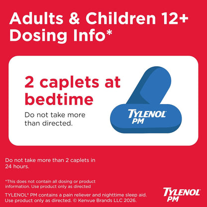 Tylenol PM Extra Strength Nighttime Pain Relief and Sleep Aid Caplets, Fast, Strong, Diphenhydramine Hcl, Acetaminophen, Non‑Habit Forming, 150 Count Size
