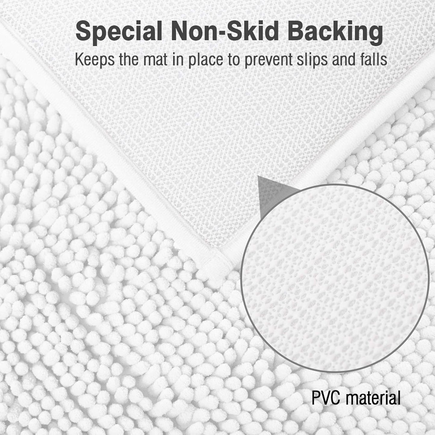 Standard 24"X21" U-Shaped Non-Slip Shaggy Chenille Toilet Contour Bathroom Rug with Water Absorbent, White