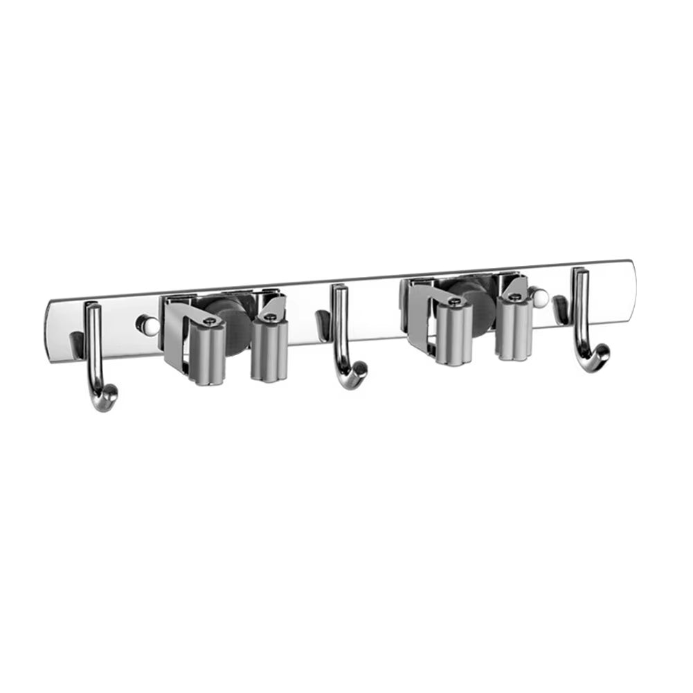 GripLock™ Stainless Steel Wall Mount Mop &amp; Broom Holder – Space-Saving Hook for Kitchen &amp; Bathroom Organization