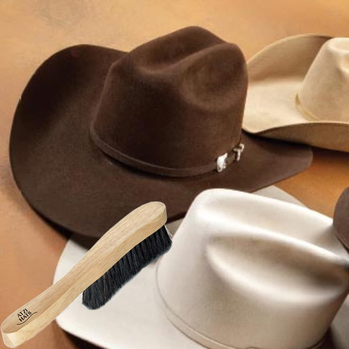 Fedora Hat Brush Lint Remover Duster Brushes for Felt Hats 100% Horse Hair (Black) Wood Brush