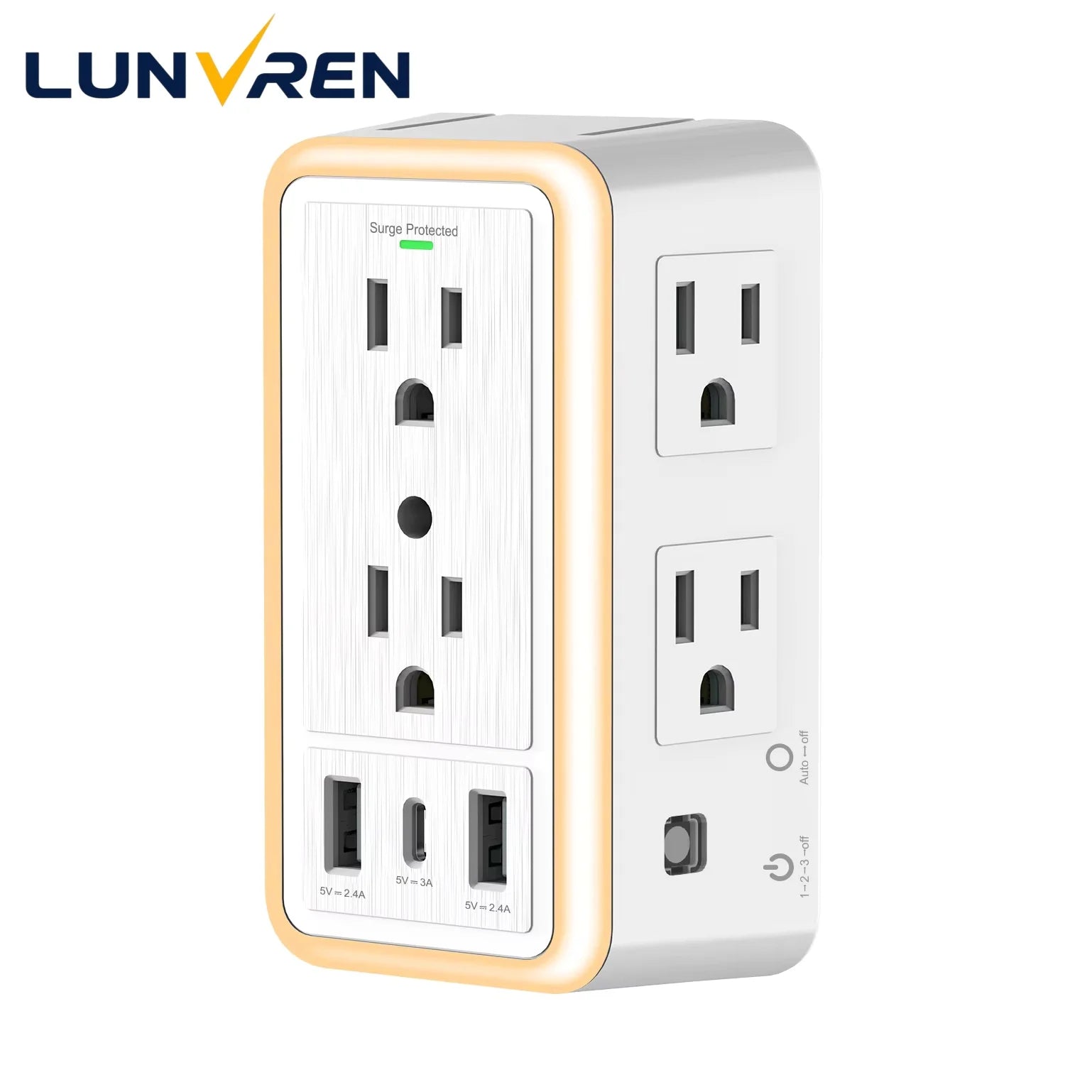 6-Outlet USB Wall Charger Extender – Surge Protected with USB-C, 3 USB Ports & Built-In Night Light