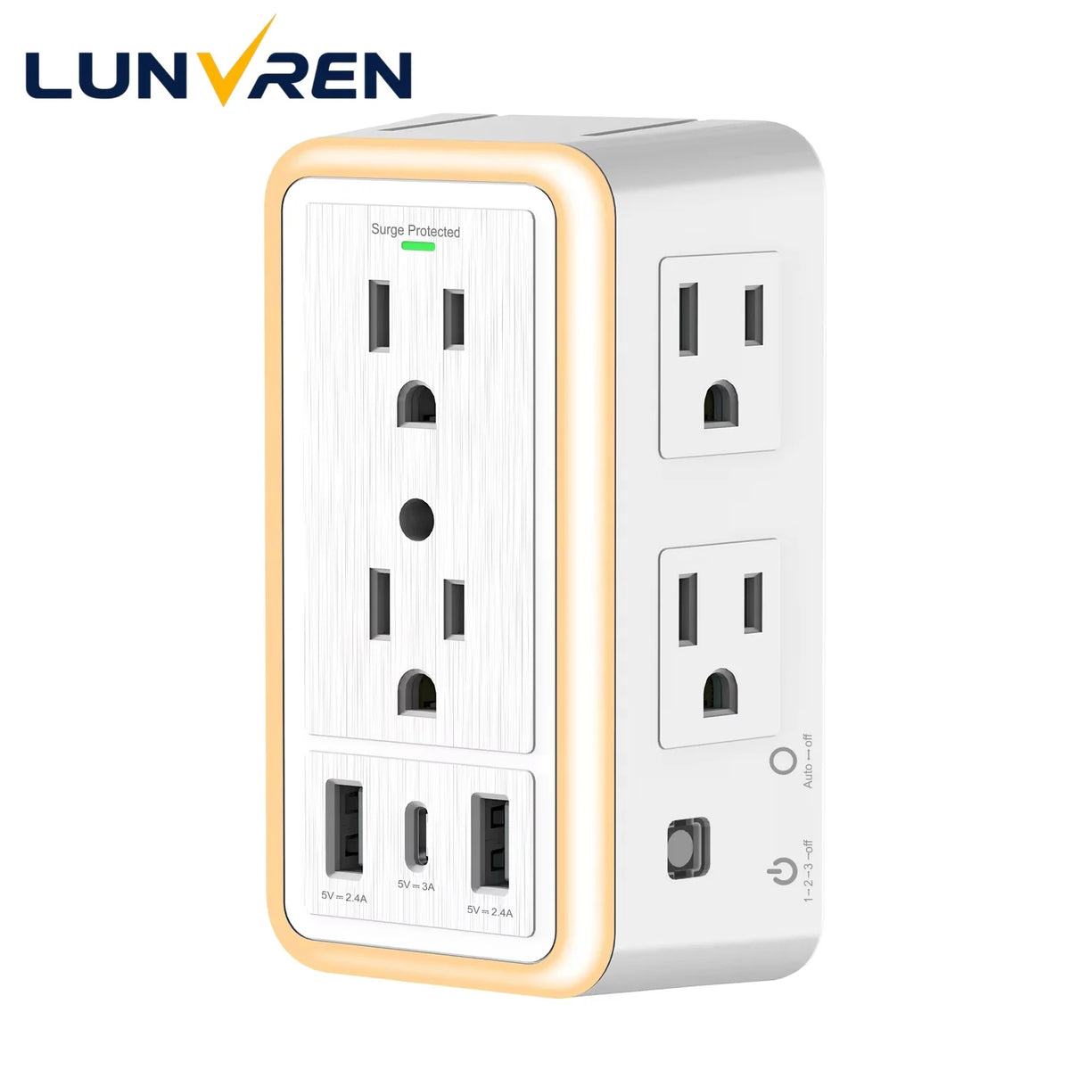 6-Outlet USB Wall Charger Extender – Surge Protected with USB-C, 3 USB Ports &amp; Built-In Night Light
