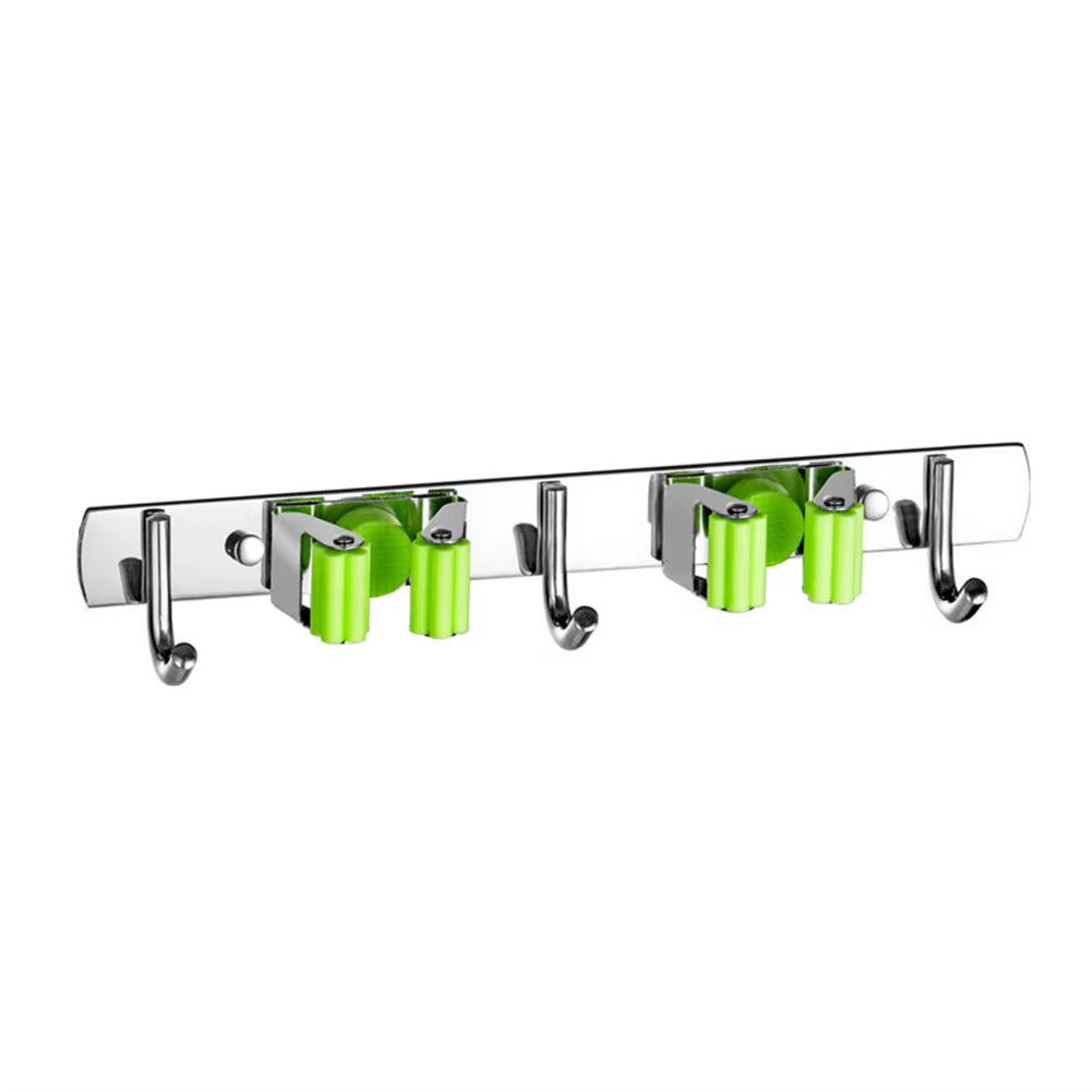 GripLock™ Stainless Steel Wall Mount Mop &amp; Broom Holder – Space-Saving Hook for Kitchen &amp; Bathroom Organization