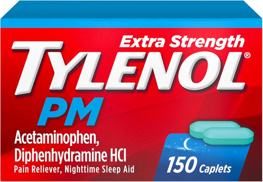 Tylenol PM Extra Strength Nighttime Pain Relief and Sleep Aid Caplets, Fast, Strong, Diphenhydramine Hcl, Acetaminophen, Non‑Habit Forming, 150 Count Size